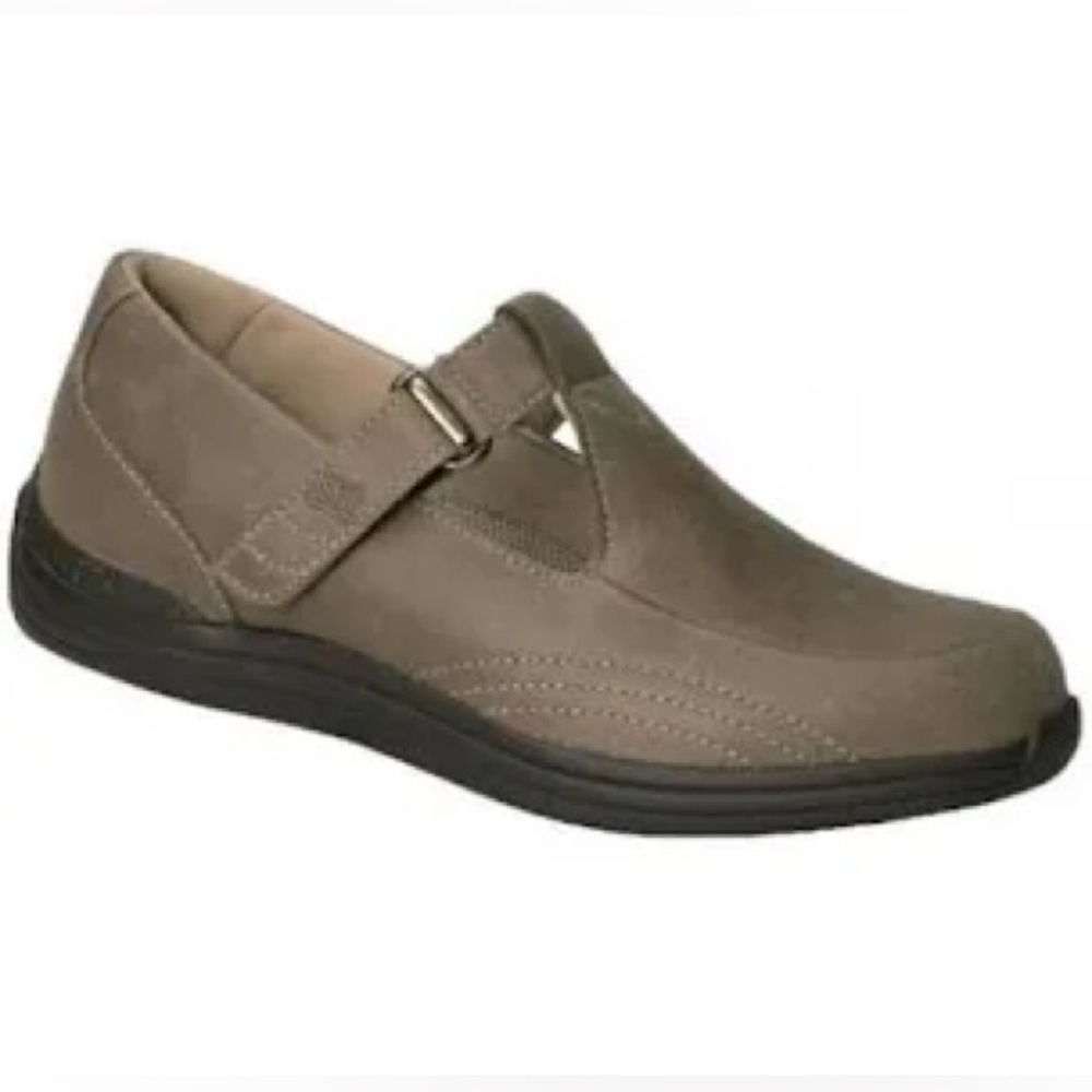Drew lilac T-strap Velcro shoes tan leather orthotic shoes size 7W‎